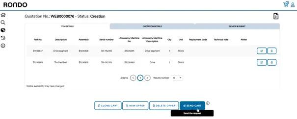 RONDO PartsPortal offer request